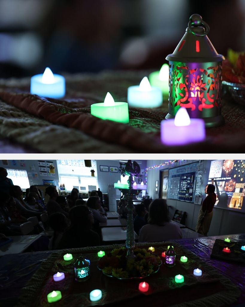 A collage of photos from Ellison Park Elementary students celebrating Diwali. 