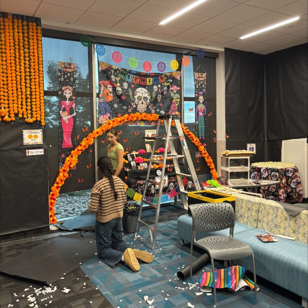 Students helping set up the celebration.