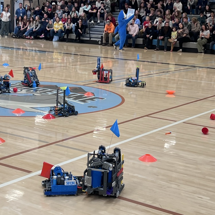 Robots competing in gathering the most cones.