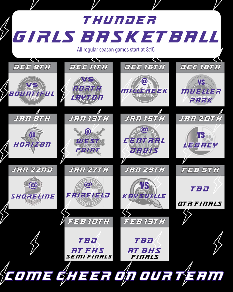 Girls basketball team game schedule. All games are at 3:15pm