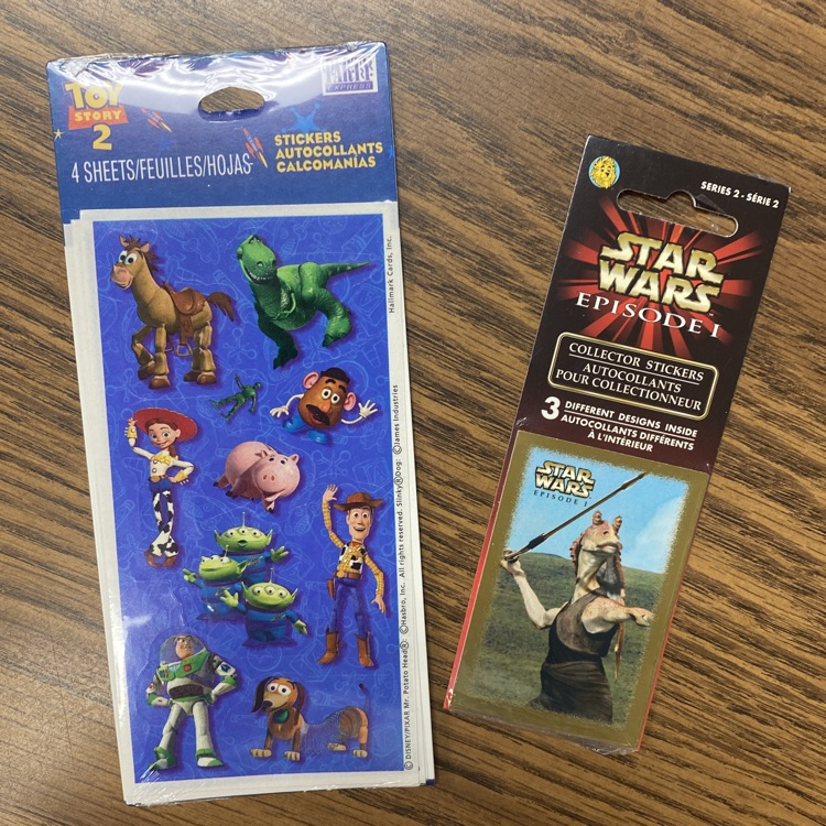 stickers from Toy Story 2 and Star Wars Episode 2