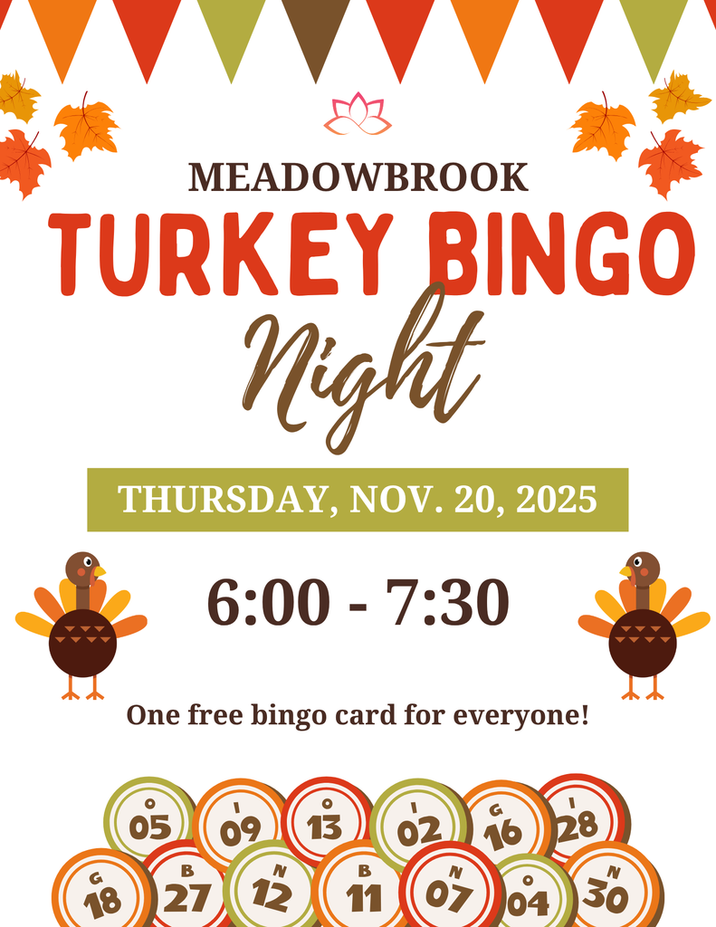 Turkey Bingo Night Thursday November 20th, 6-7:30 at Meadowbrook Elementary
