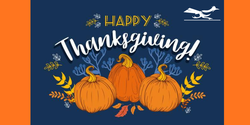 and illustrated image of pumpkins that says "happy Thanksgiving"