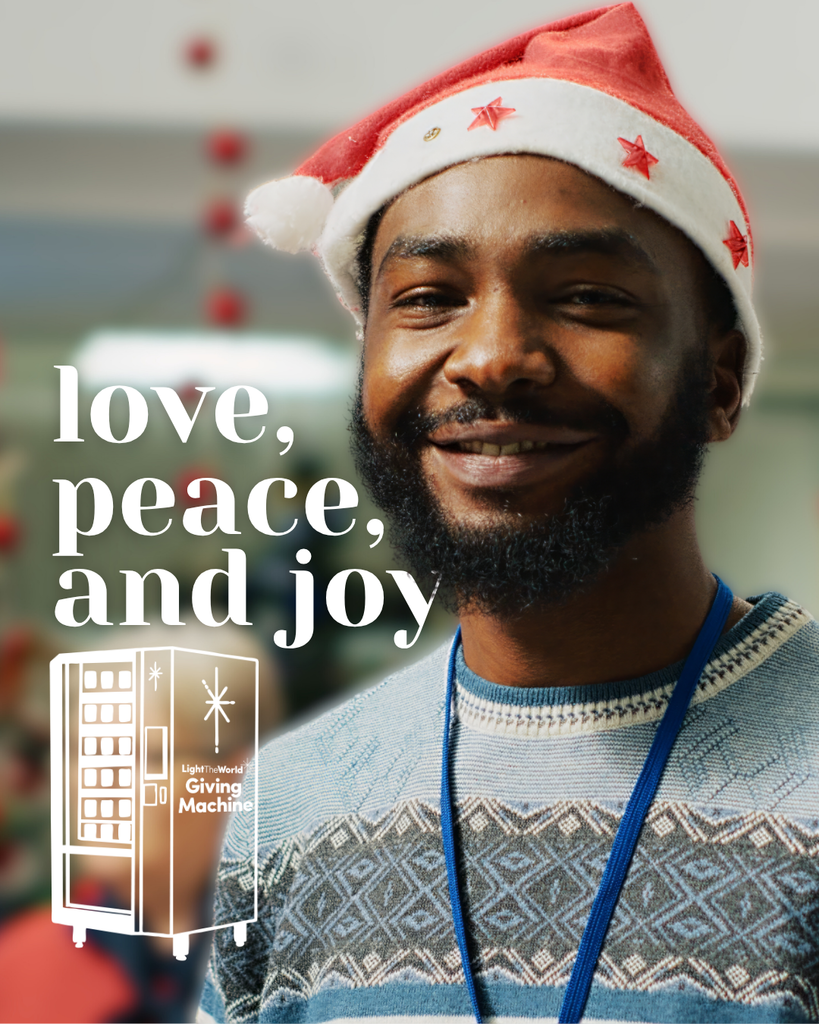 Love, peace and job Light the world giving machine