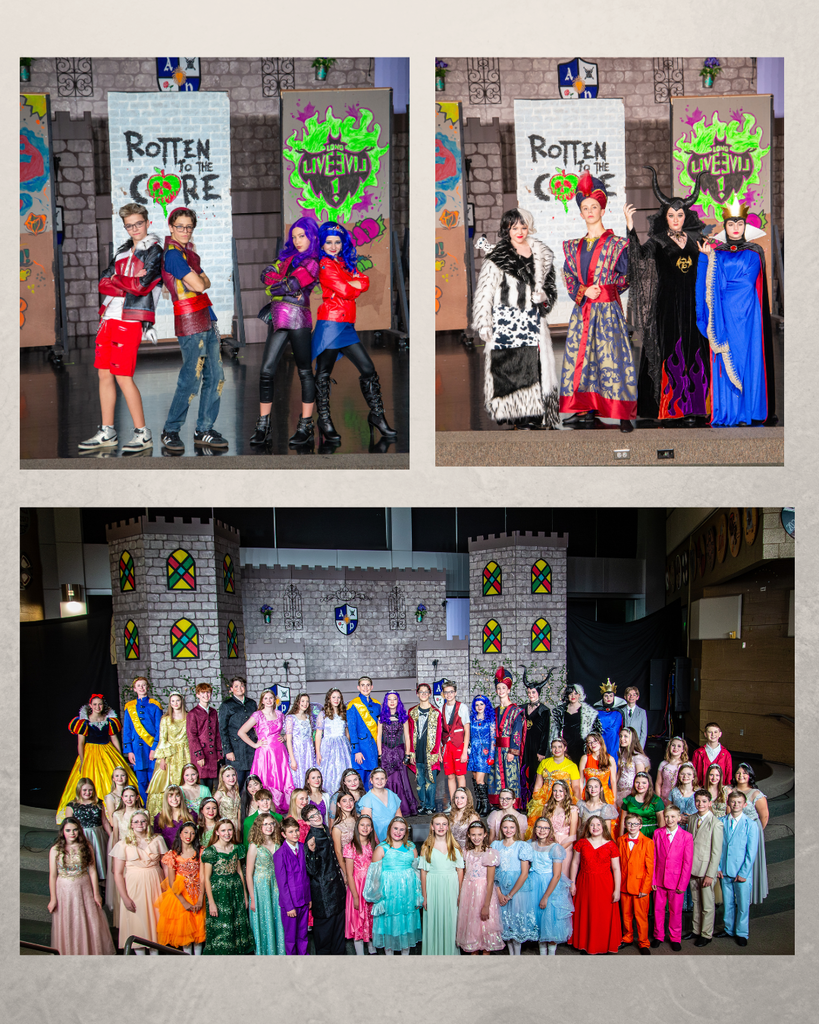Pictures of the cast in costume for the play Descendants The Musical