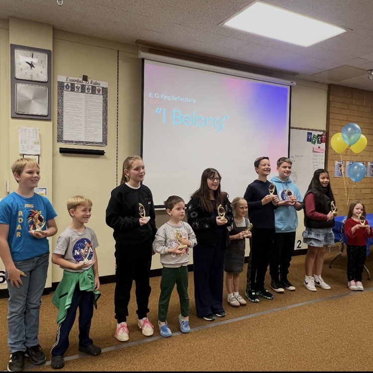 Students with prize from the Reflections Contest.
