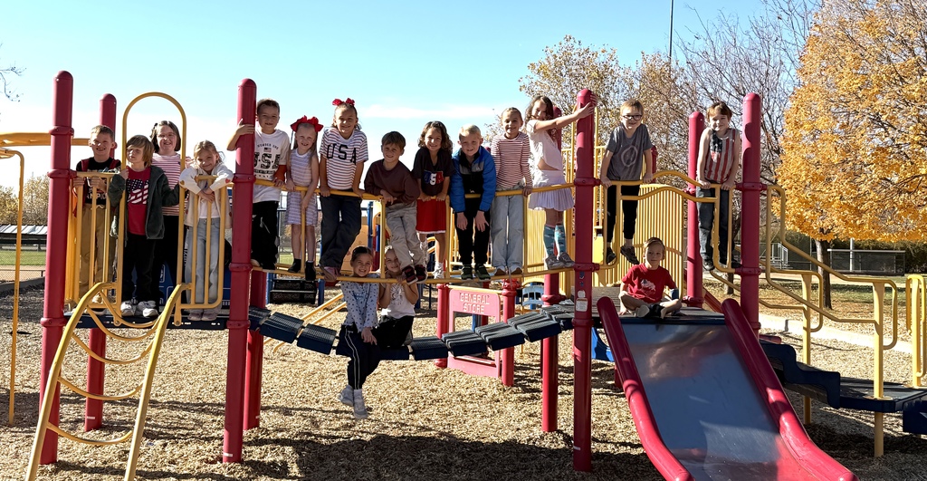 A photo of a group of kids smiling and posing on the playground toy.