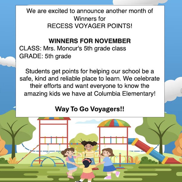 Voyager Recess Point winners for November