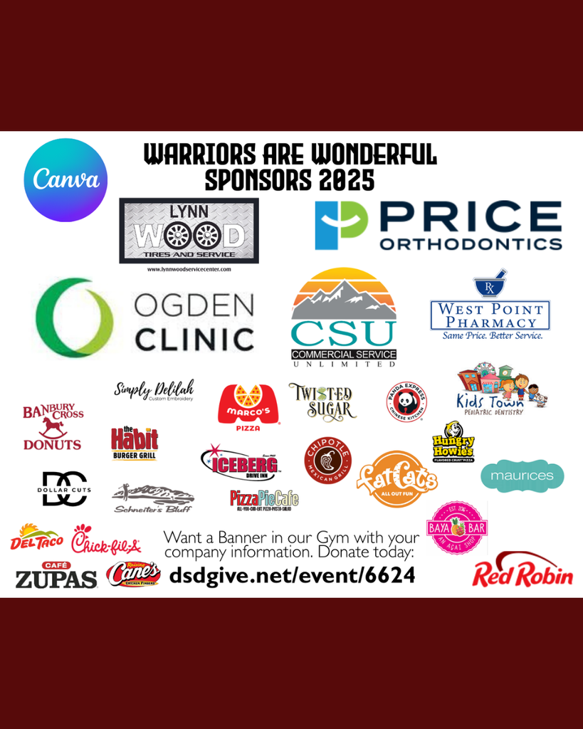 Warriors are Wonderful Sponsors 2025 Want a Banner in our Gym with your company information. Donate today: dsdgive.net/event/6624