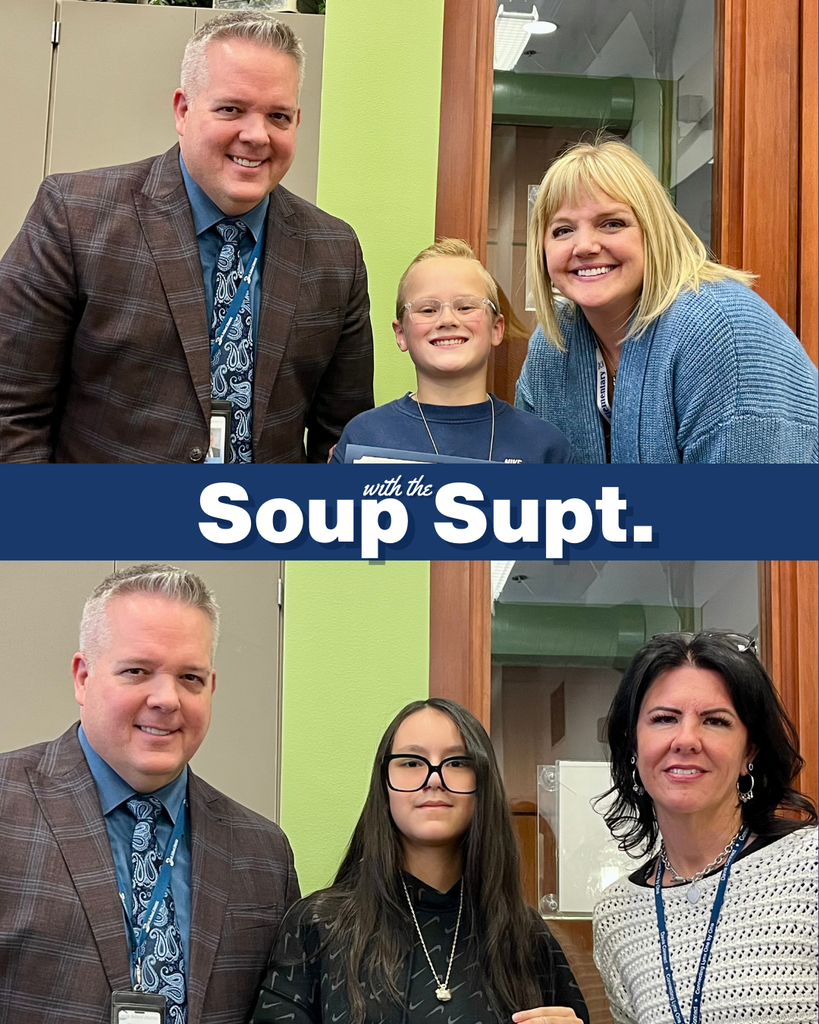 Superintendent Linford with students and their principals for "Soup with the Supt."