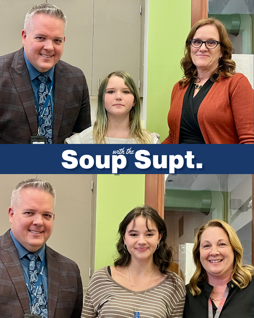 Superintendent Linford with students and their principals for "Soup with the Supt."