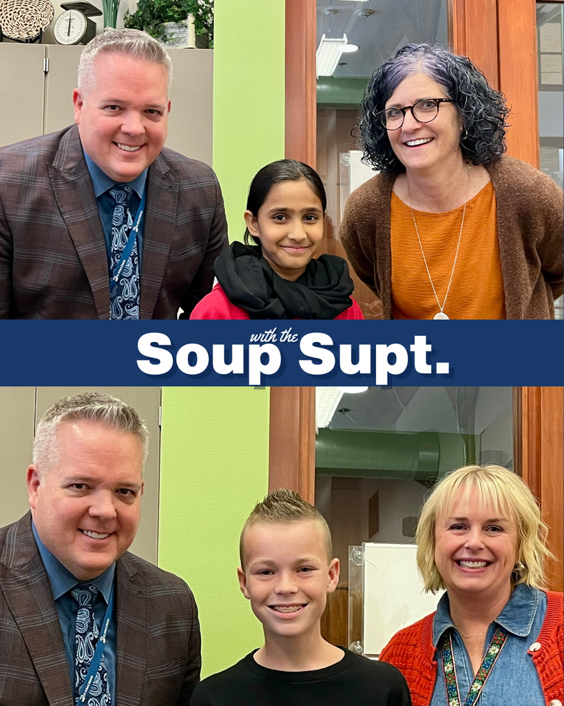 Superintendent Linford with students and their principals for "Soup with the Supt."