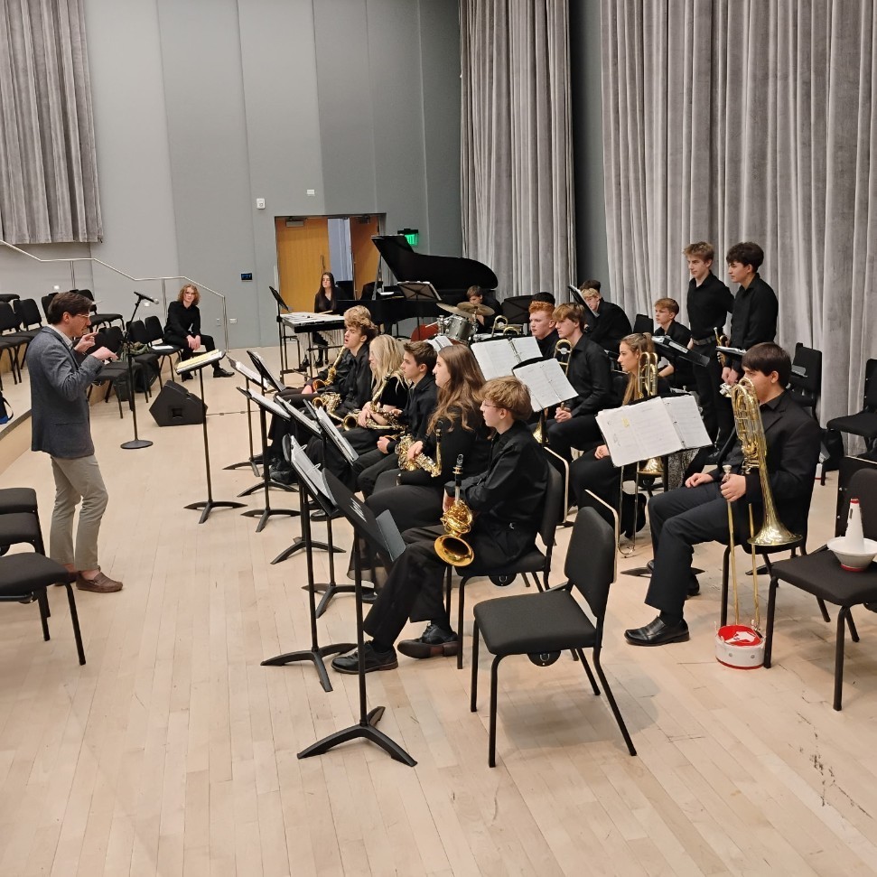 jazz Band students practicing with a clinician