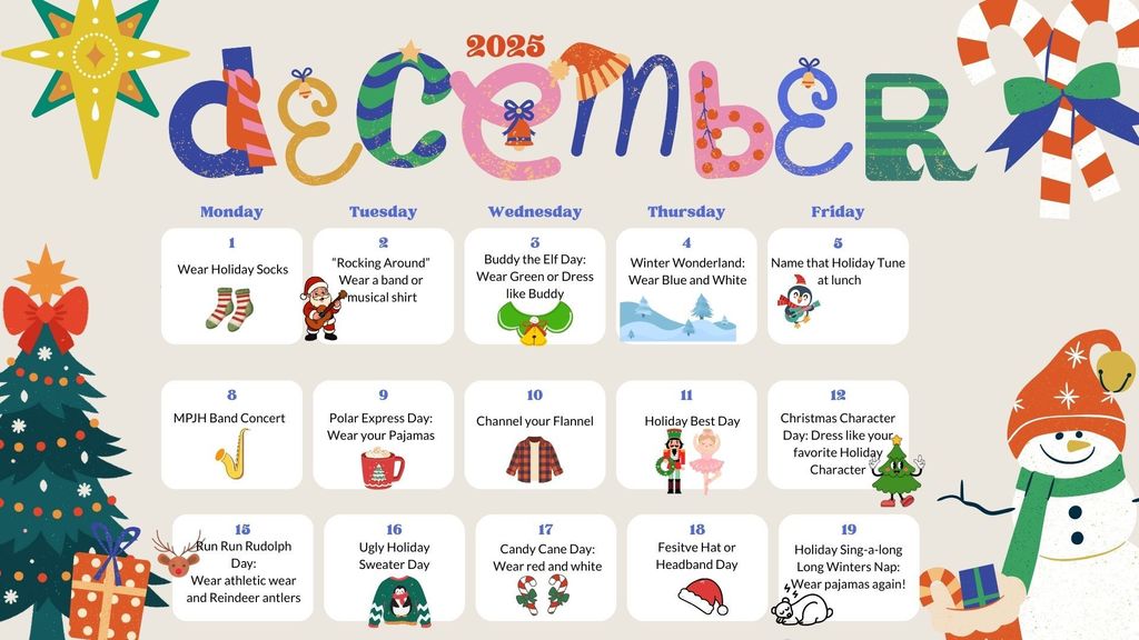 December calendar for spirit month