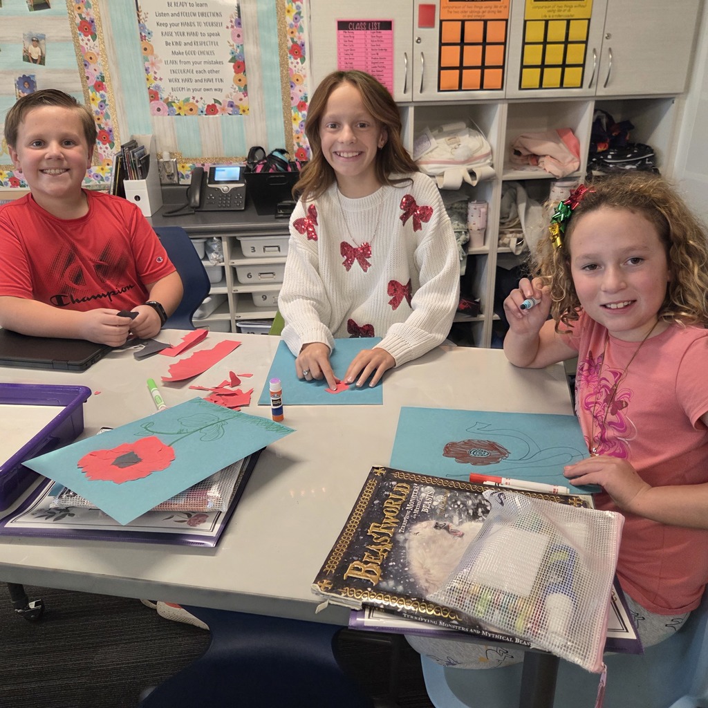 Students making poppies