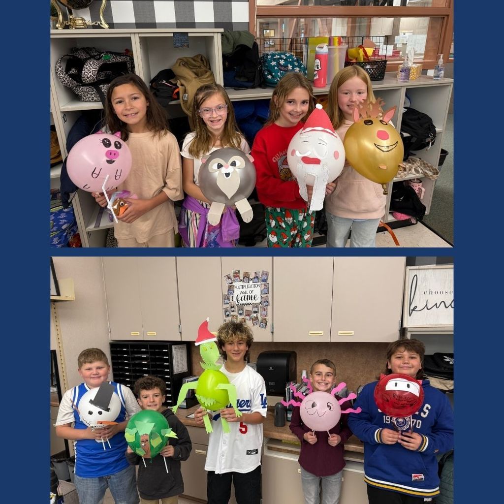 Students holding Balloons they decorated for Thanksgiving.