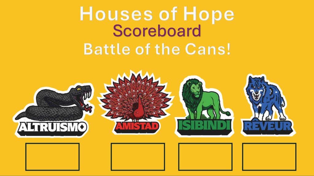 House of Hope Scoreboard. Battle of the Cans! Altruismo, Amistat, Isibindi, Reveur