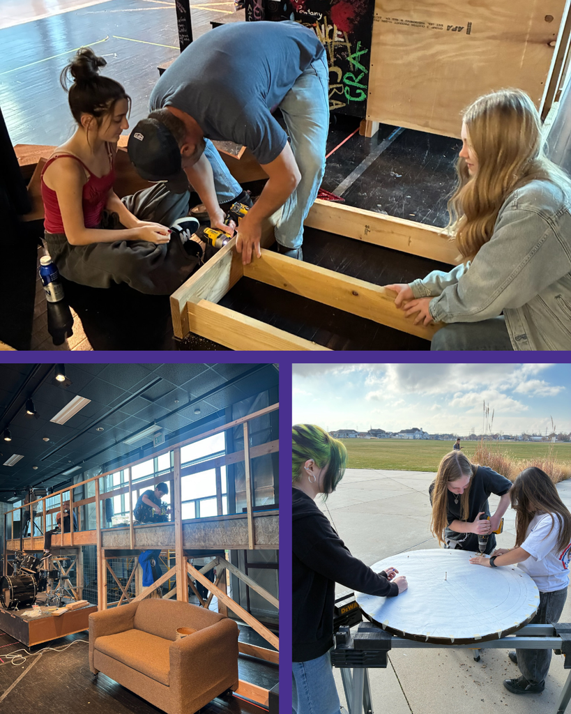 students builiding a set for a play