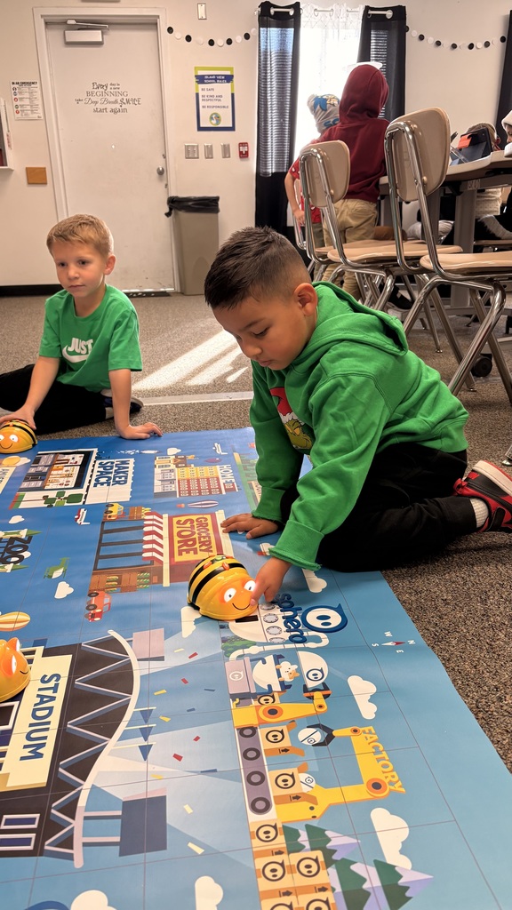 2 boys using a robotic bee to code direction