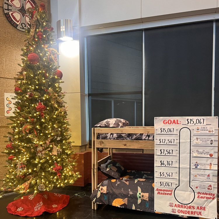 bed and Christmas tree