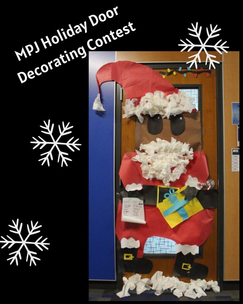 MPJ Door Decorating Contest. A door decorated with a giant Santa