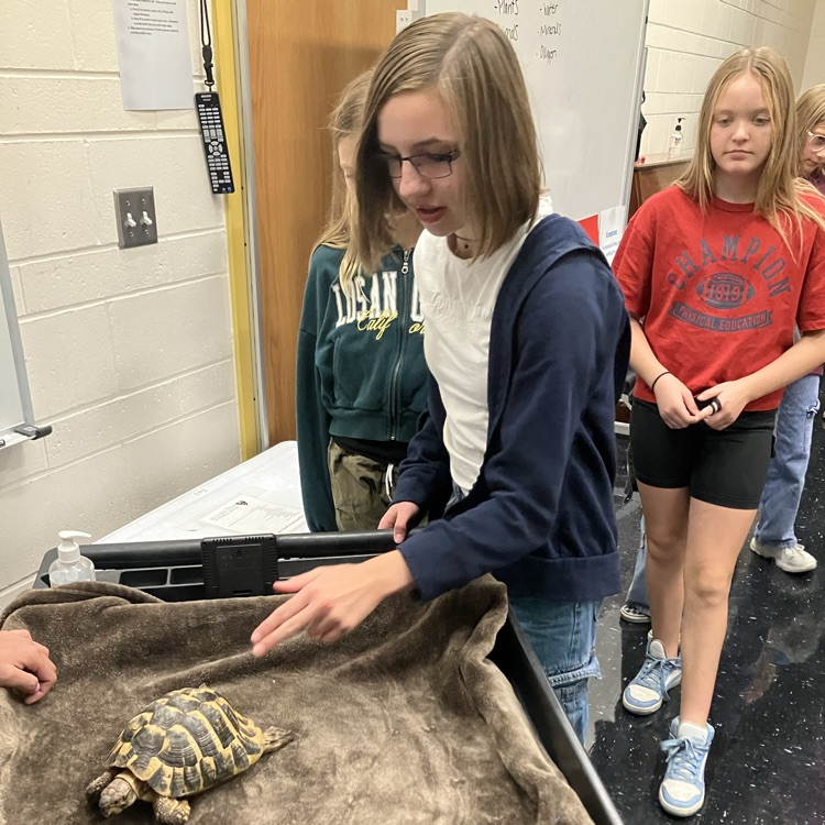 student with tortoise 