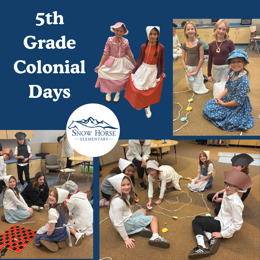 Pictures of students participating in colonial days
