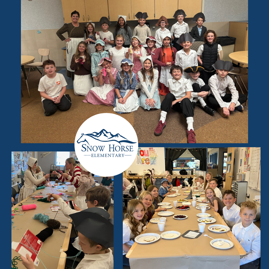 Pictures of students participating in colonial days