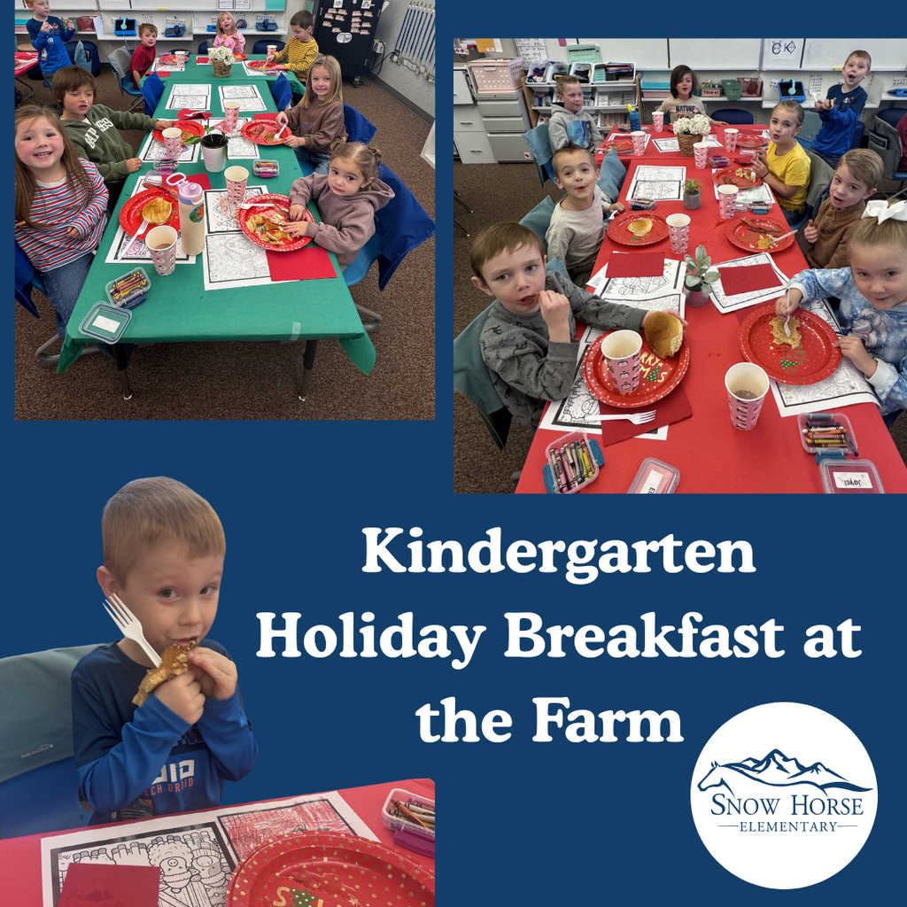 Pictures of kindergarteners eating their holiday breakfast