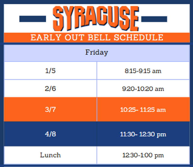 Early Out Bell schedule