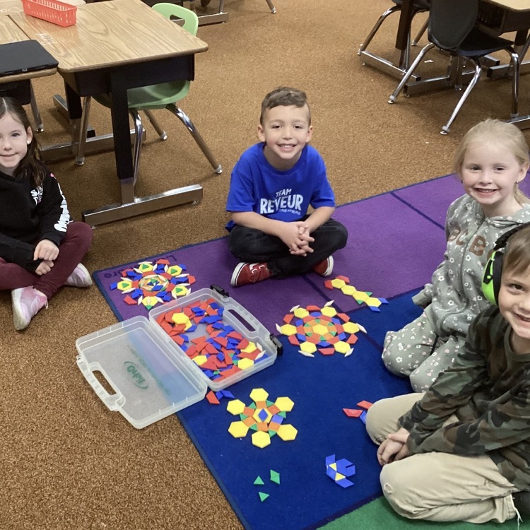 Mrs. NeVille’s Kindergarten class have been practicing shape names and building designs with the shapes
