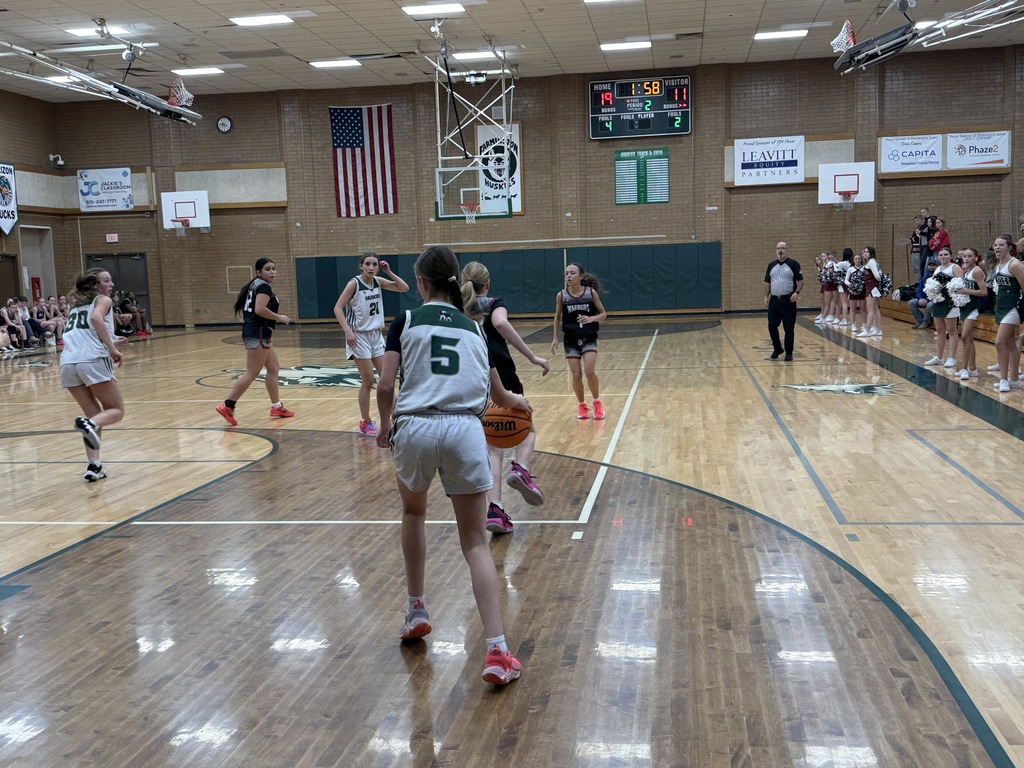 Student handling the basketball. 