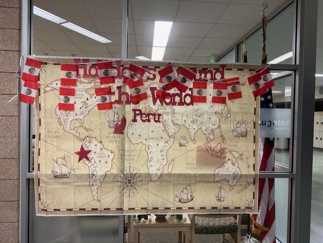 World map with the destination Peru.
