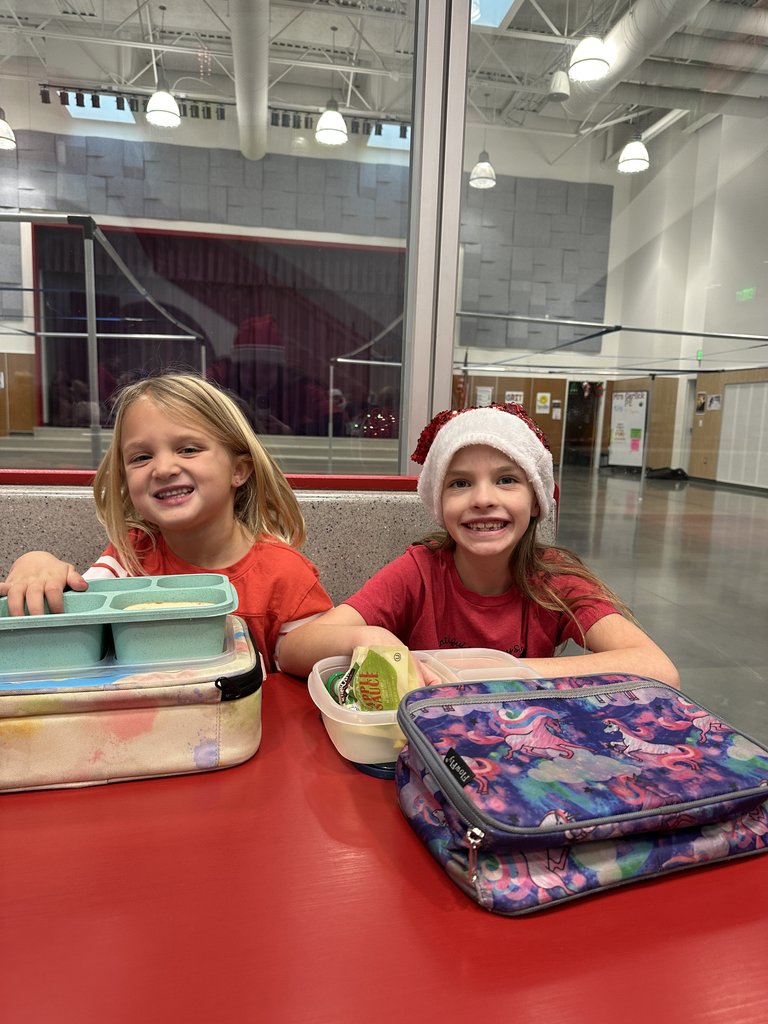 Two students posing for a picture in red shirts.