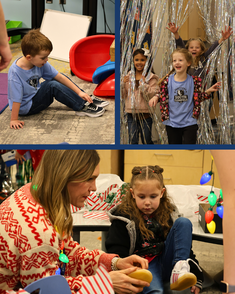 South Clearfield elementary students smile and grin with excitement about their new shoes from the elves