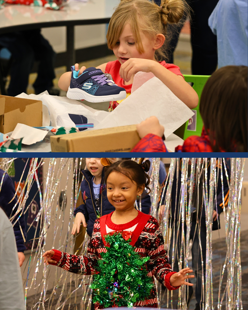 South Clearfield elementary students smile and grin with excitement about their new shoes from the elves