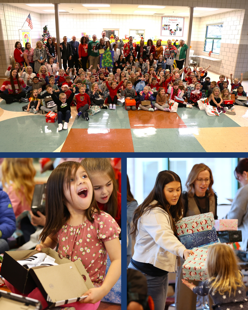 Students from Creekside and Hill Field Elementary schools smile and pose with their new shoes