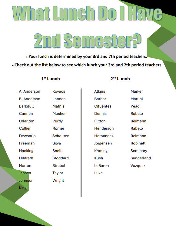 Second semester lunch schedule 2025-2026