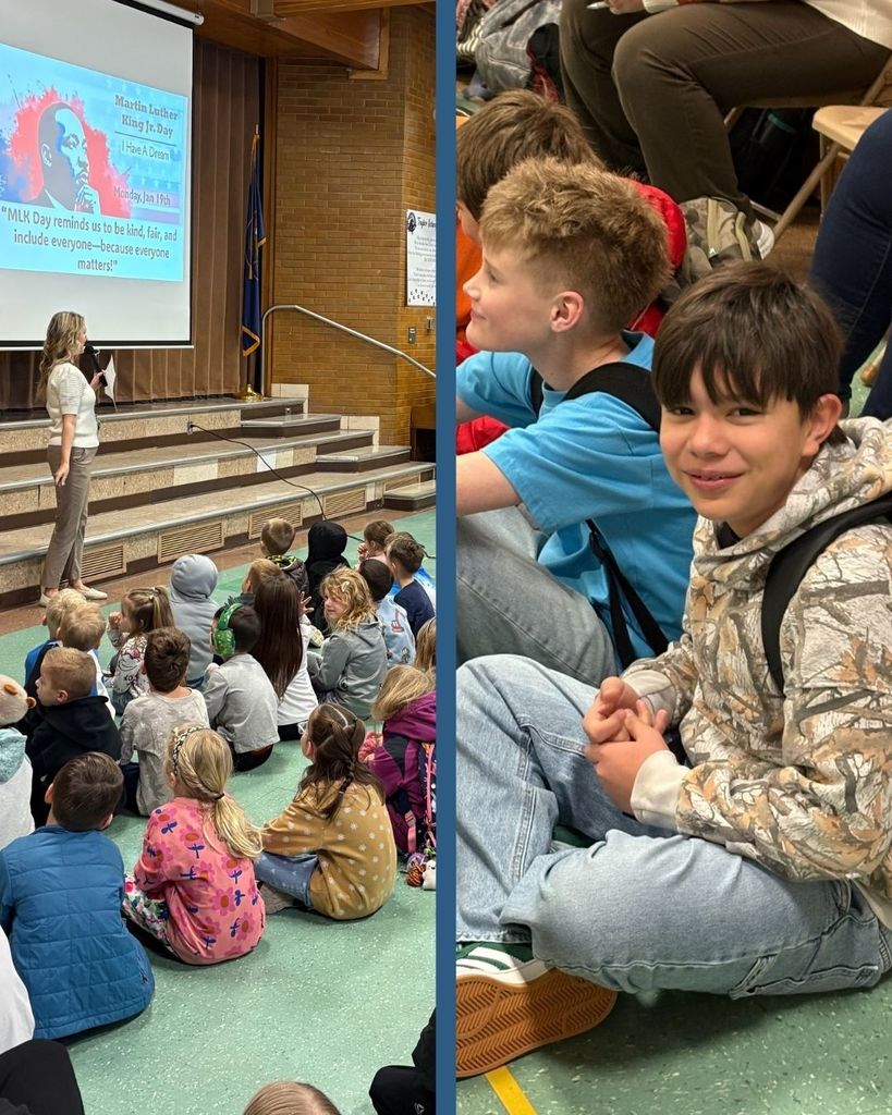 Photo collage of students at mustang gallop assembly. 