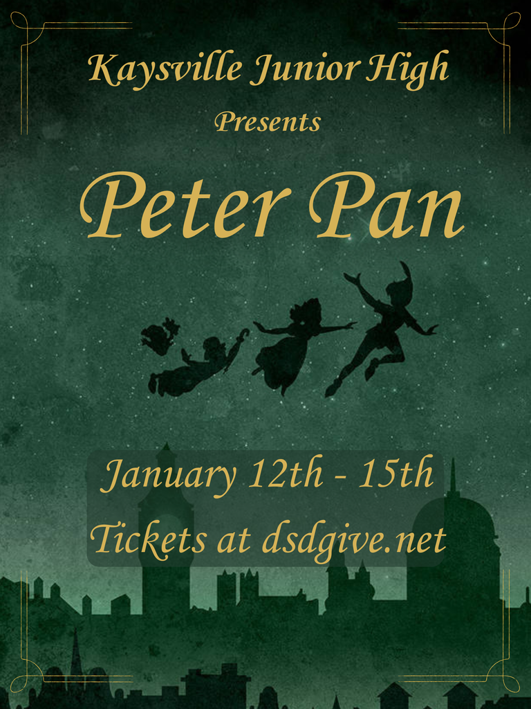 image of children flying with london in the background kaysville junior high presents peter pan january 12th - 15th tickets at dsdgive.net