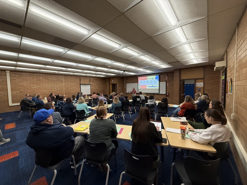 Staff Meeting with Davis School District Wellness Coordinator Kim Johnson. Staff learned about educator wellness.