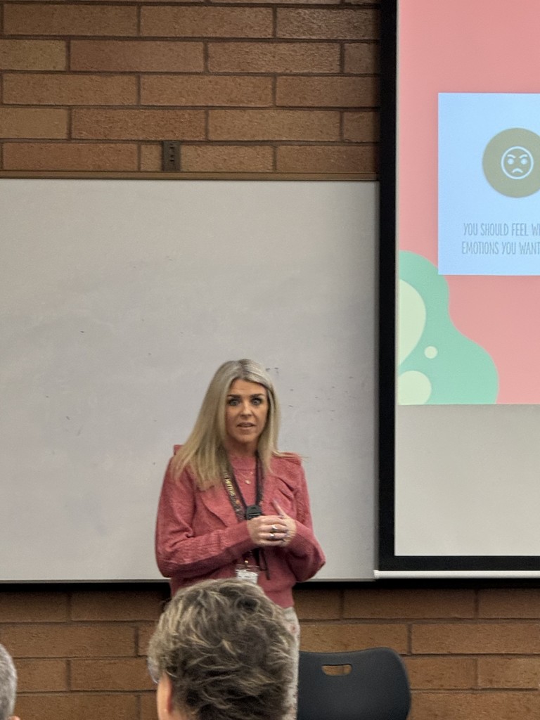 Staff Meeting with Davis School District Wellness Coordinator Kim Johnson. Staff learned about educator wellness.