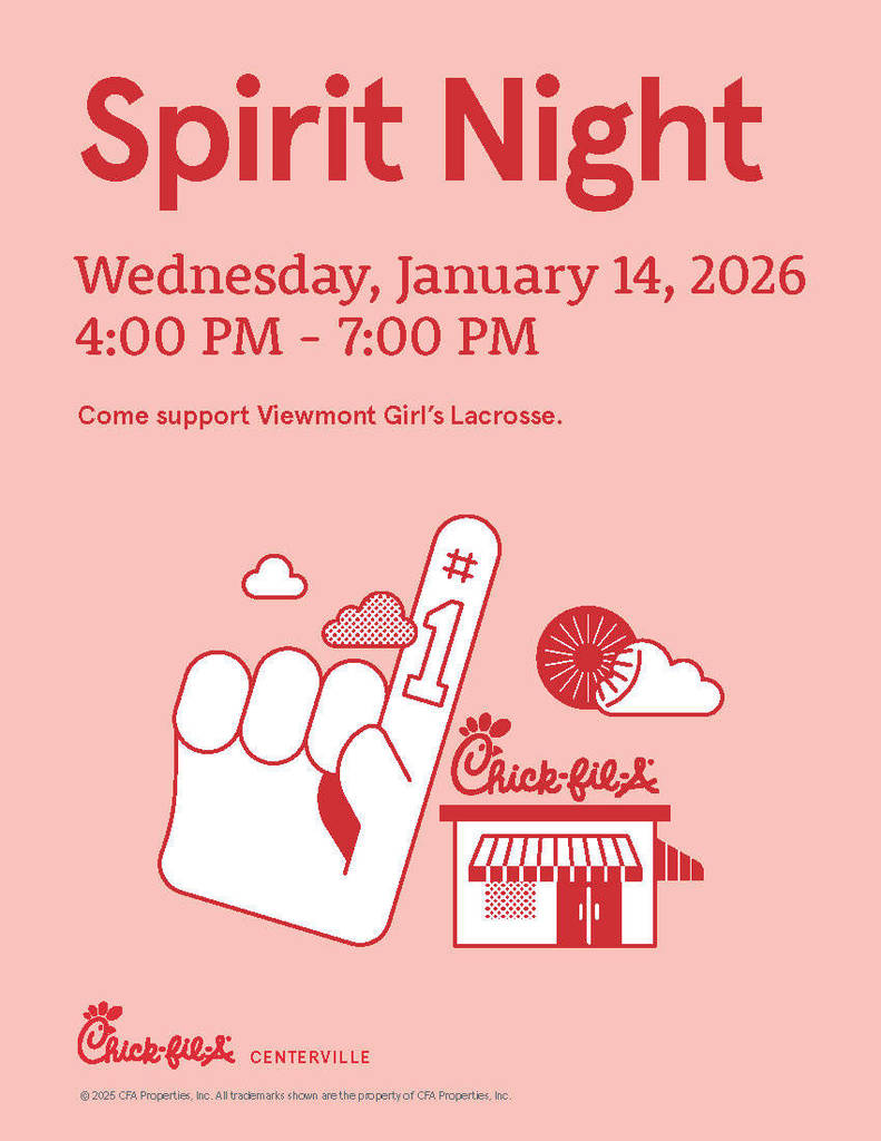 Spirit Night Wednesday, January 14, 2026 from 4:00 pm - 7:00 pm. Come support Viewmont Girl's Lacrosse. Chick-fil-A Centerville . 