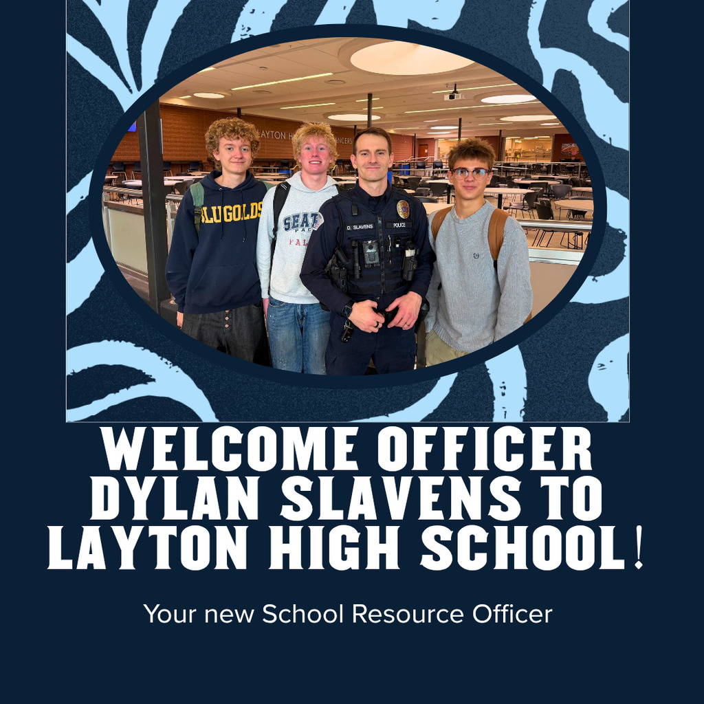 New school resource officer Dylan Slavens posing for picture with students. Post is welcoming him to the school