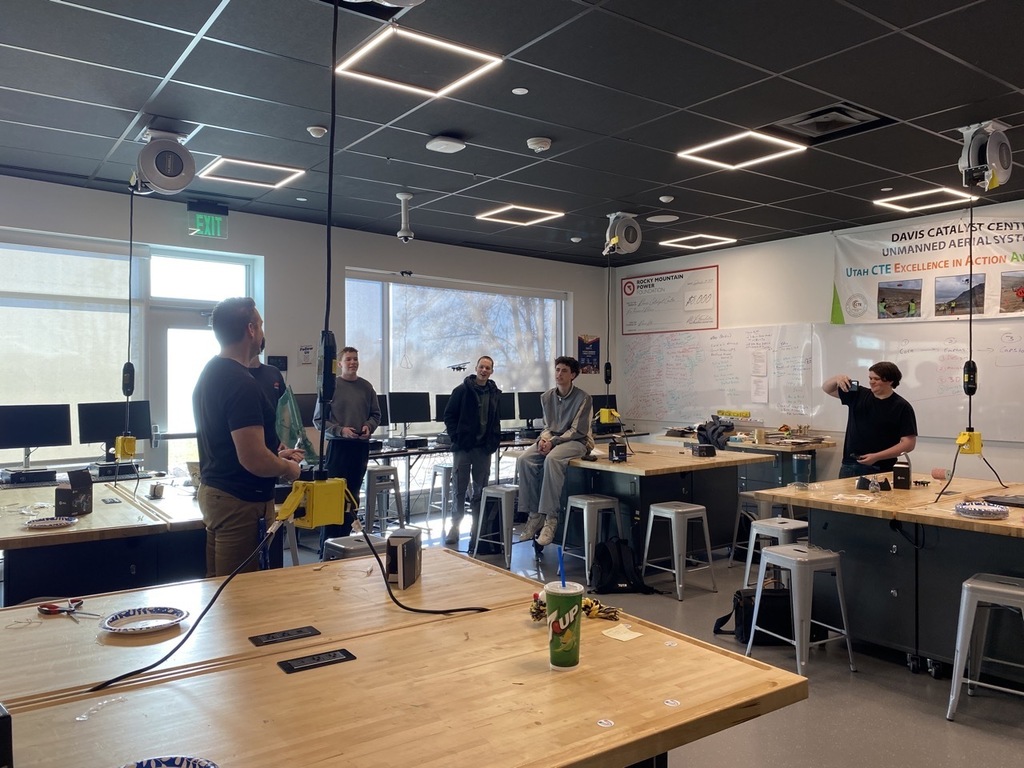 students gathering in drones classroom
