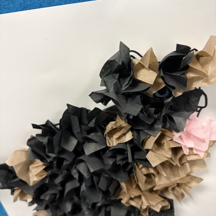 student paper and glue artwork displayed.