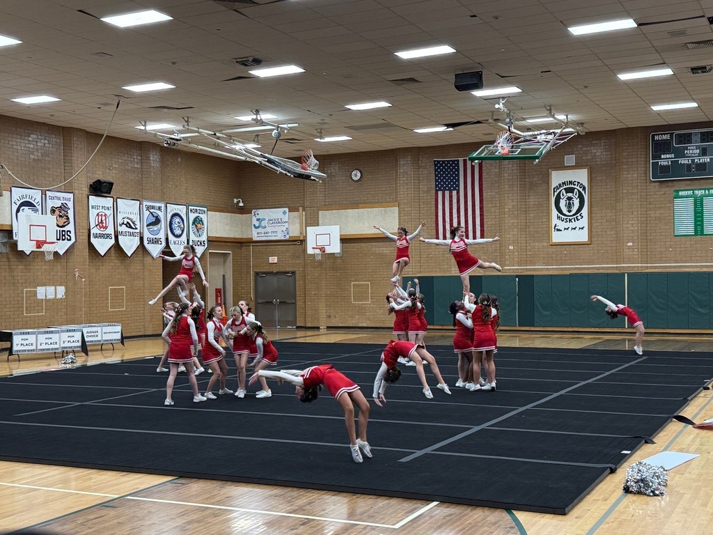 image of cheerleaders stunting on a mat