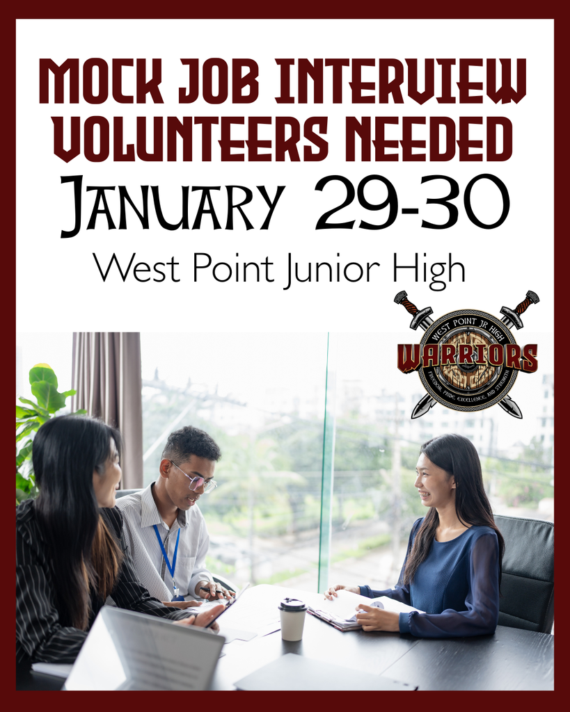 Mock Job Interview Volunteers needed January 29-30 West Point Junior High Warriors womans interviewing for a job