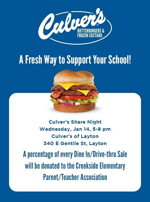 support you r school at culvers wednesday jan 14th 5-8 pm 