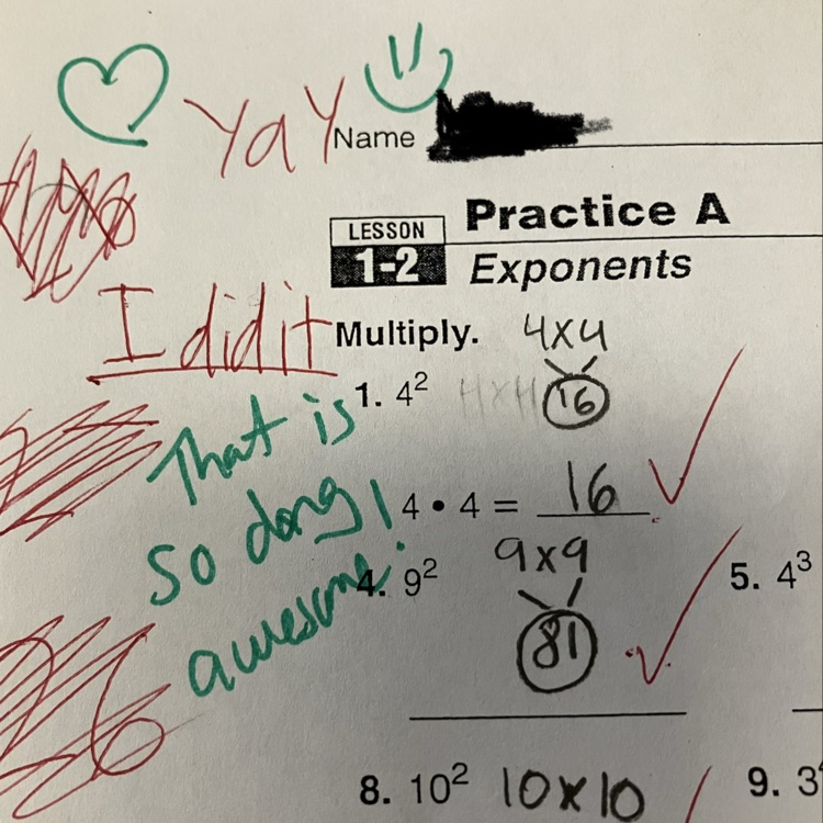 student work that says yay I did it